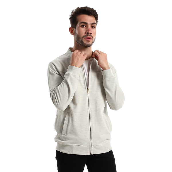 Mandarin Neck Zipped Heather Grey Jacket