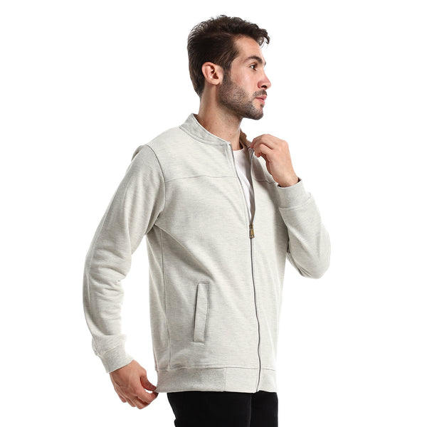 Mandarin Neck Zipped Heather Grey Jacket