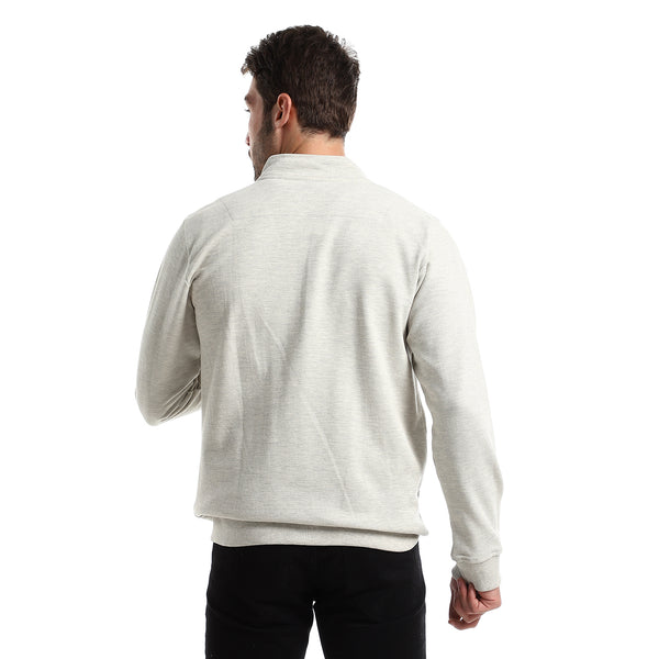 Mandarin Neck Zipped Heather Grey Jacket