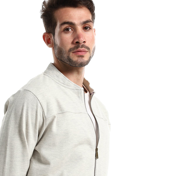 Mandarin Neck Zipped Heather Grey Jacket