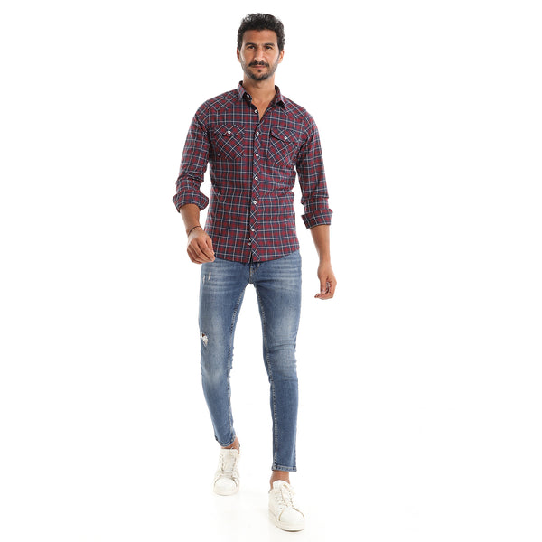 Doglas_Patterned_Navy_Blue,_Red_&_White_Button_Down_Shirt
