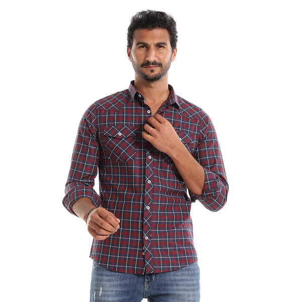 Doglas_Patterned_Navy_Blue,_Red_&_White_Button_Down_Shirt
