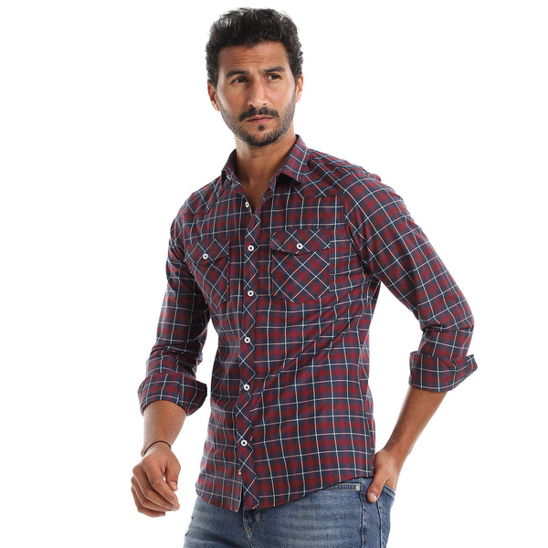 Doglas_Patterned_Navy_Blue,_Red_&_White_Button_Down_Shirt