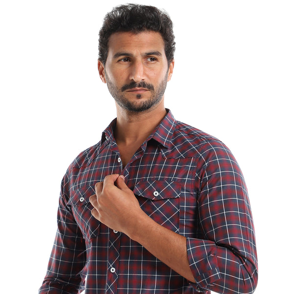 Doglas_Patterned_Navy_Blue,_Red_&_White_Button_Down_Shirt