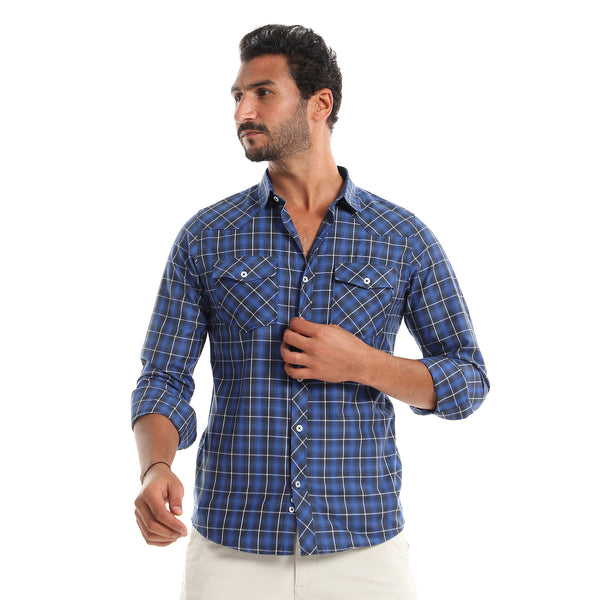 Blue,_Grey_&_Navy_Blue_Tartan_Buttoned_Down_Shirt