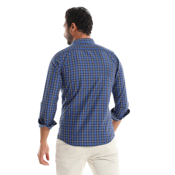 Blue,_Grey_&_Navy_Blue_Tartan_Buttoned_Down_Shirt