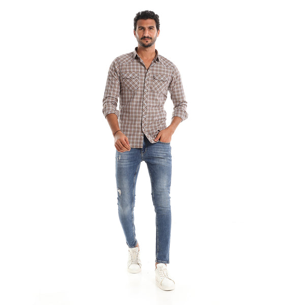 Cotton_Mustard_&_Navy_Blue_Tartan_Casual_Shirt