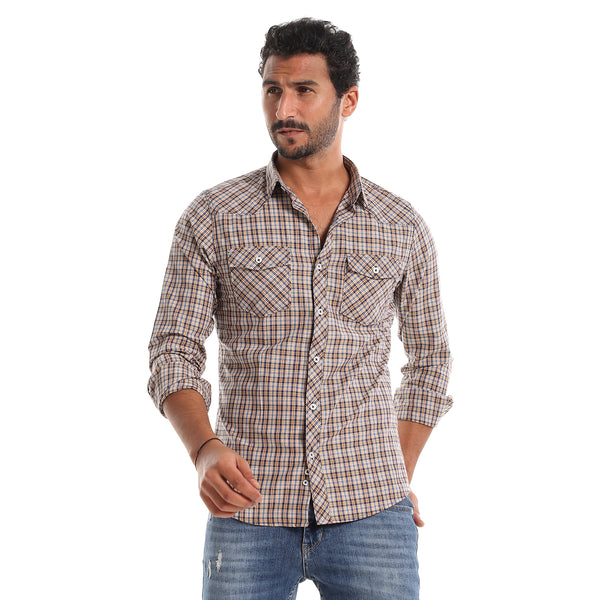 Cotton_Mustard_&_Navy_Blue_Tartan_Casual_Shirt