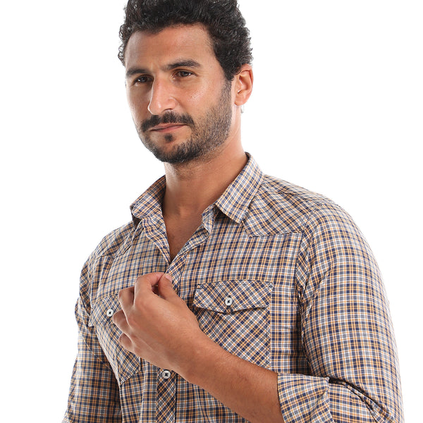 Cotton_Mustard_&_Navy_Blue_Tartan_Casual_Shirt