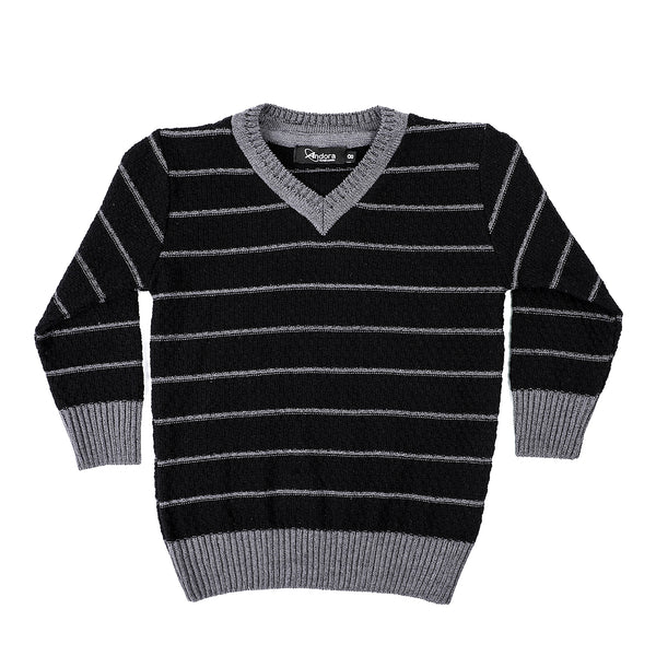 Striped_V_Neck_Pullover_-_Black