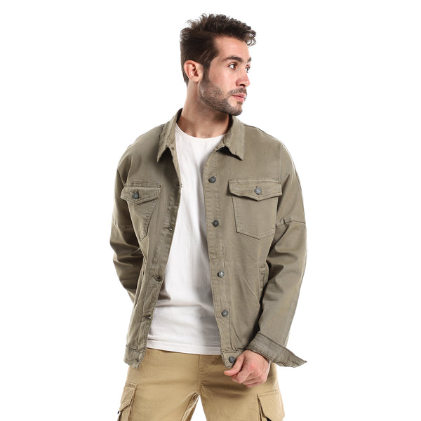 Pale Olive Buttoned Jacket With Front Pockets