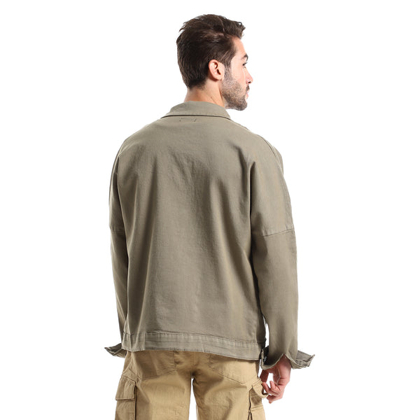 Pale Olive Buttoned Jacket With Front Pockets