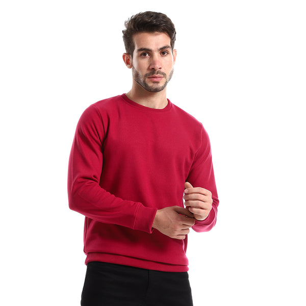 Magenta Round Neck Solid Sweatshirt