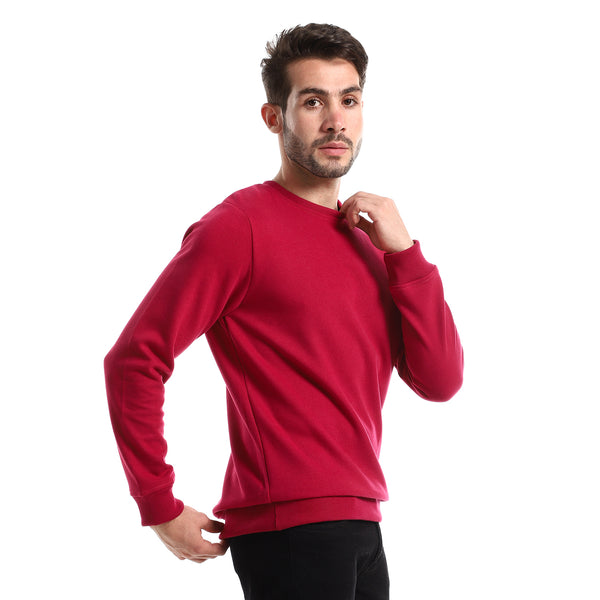 Magenta Round Neck Solid Sweatshirt