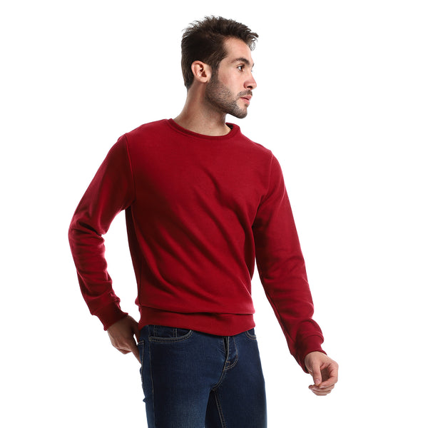 Solid Long Sleeves Dark Red Sweatshirt