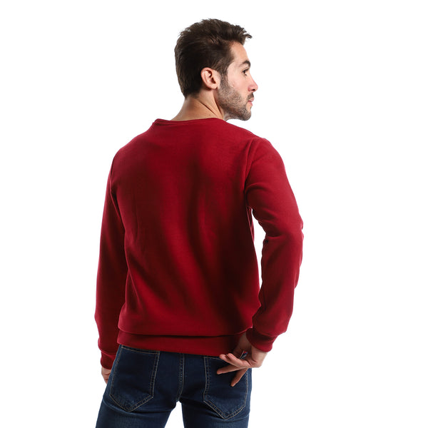 Solid Long Sleeves Dark Red Sweatshirt