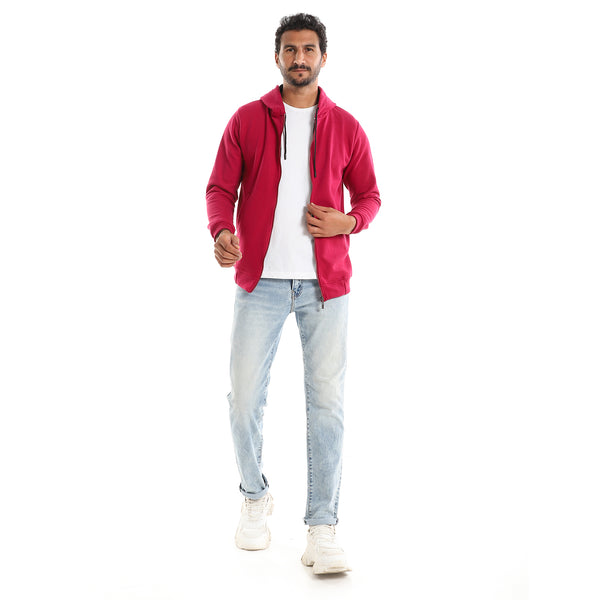 beet_hooded_zipper_closure_plain_sweatshirt
