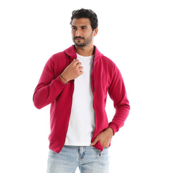 beet_hooded_zipper_closure_plain_sweatshirt