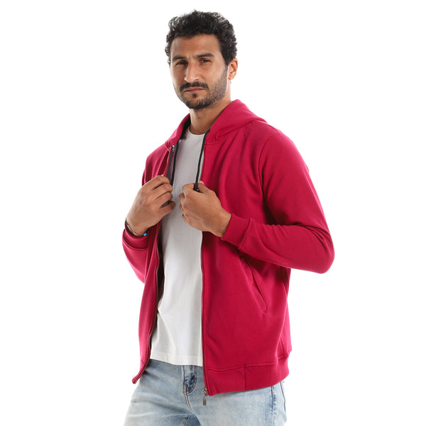 beet_hooded_zipper_closure_plain_sweatshirt
