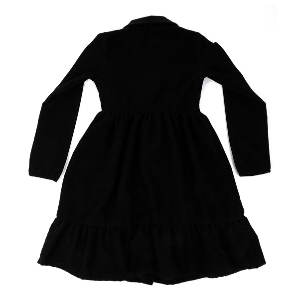 Tiered Velvet Dress With Silver Buttons - Black