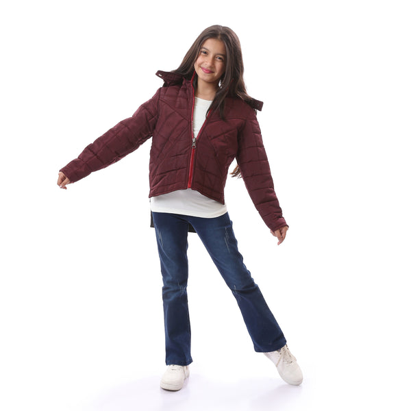 double_face_quilted_girls_jacket_with_portable_hood_-_maroon_-_dark_grey