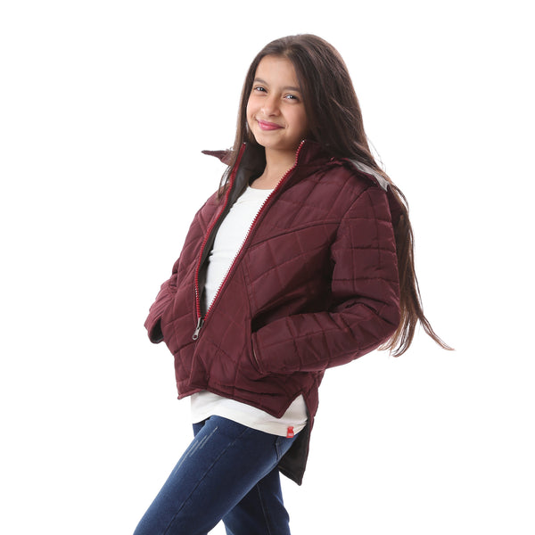 double_face_quilted_girls_jacket_with_portable_hood_-_maroon_-_dark_grey