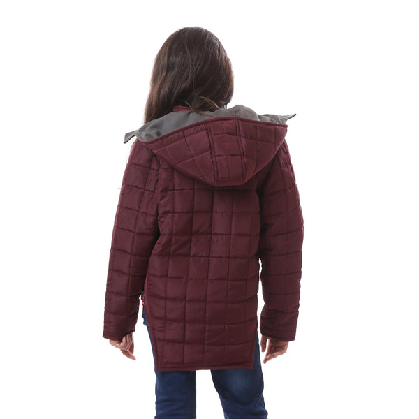 double_face_quilted_girls_jacket_with_portable_hood_-_maroon_-_dark_grey