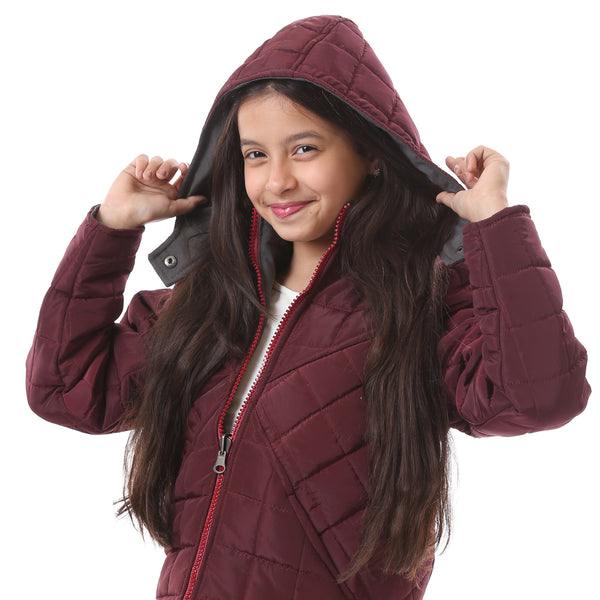 double_face_quilted_girls_jacket_with_portable_hood_-_maroon_-_dark_grey