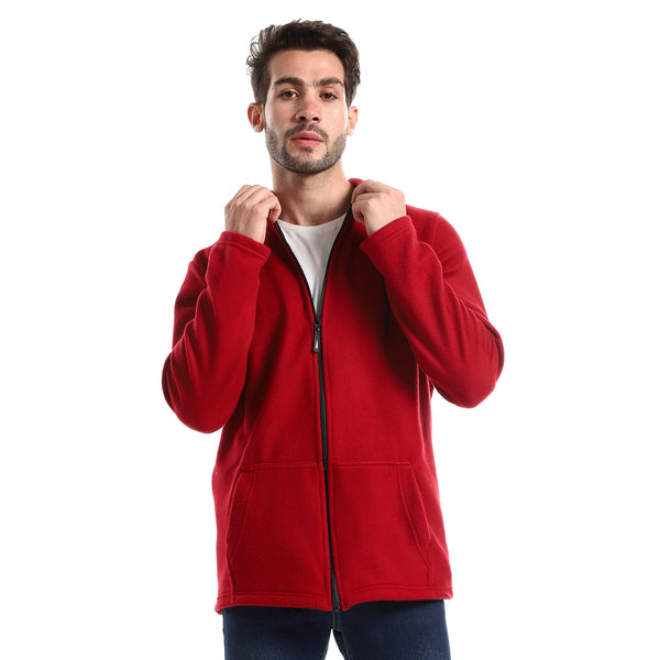 Soft Fleeces Red Solid Zipped Sweatshirt