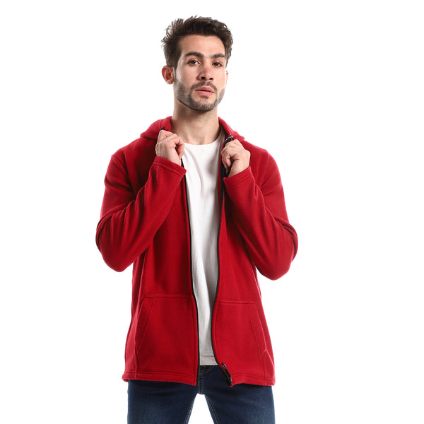 Soft Fleeces Red Solid Zipped Sweatshirt