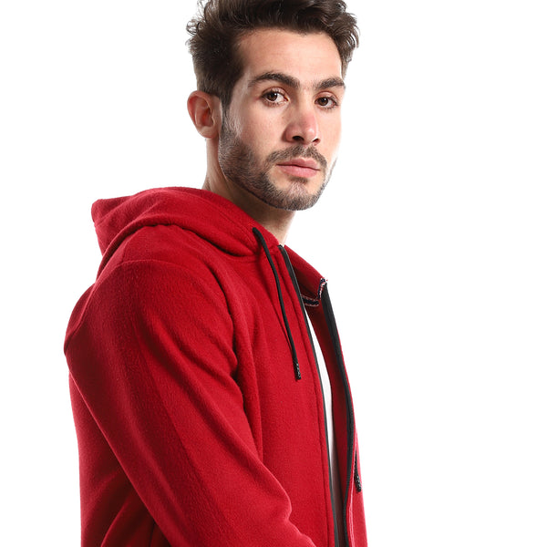 Soft Fleeces Red Solid Zipped Sweatshirt