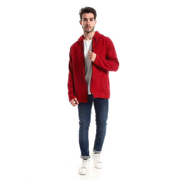 Soft Fleeces Red Solid Zipped Sweatshirt