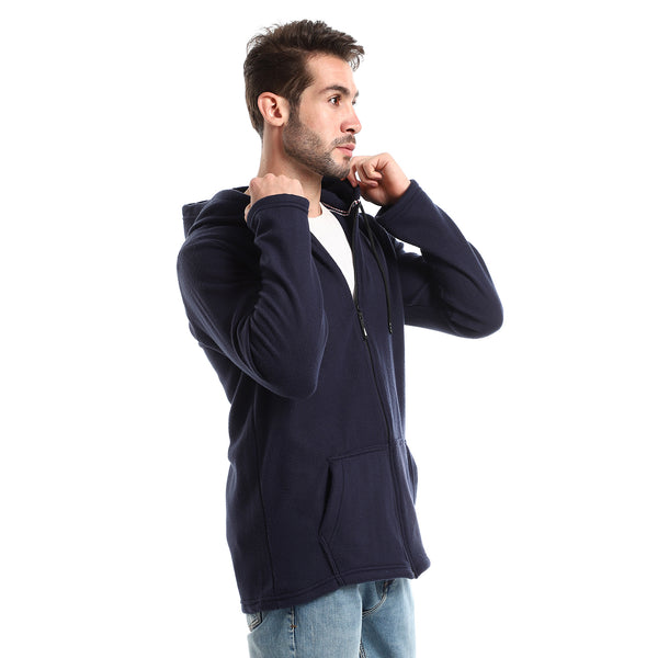 Zipper Through Pocket Navy Blue Sweatshirt