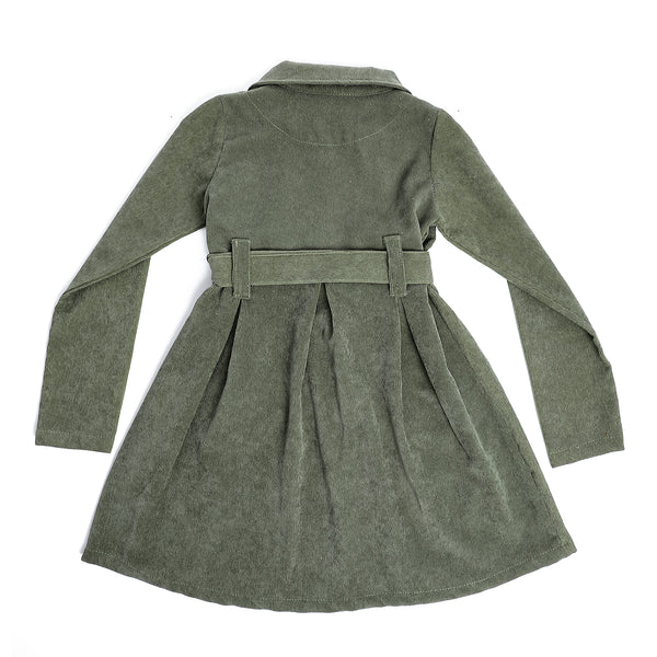 Velvet Decorated Buttoned Pockets Dress - Olive