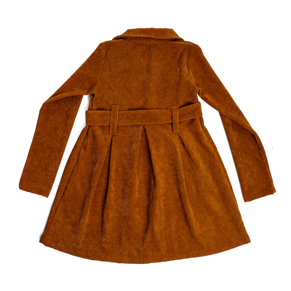 Velvet Decorated Buttoned Pockets Dress - Camel