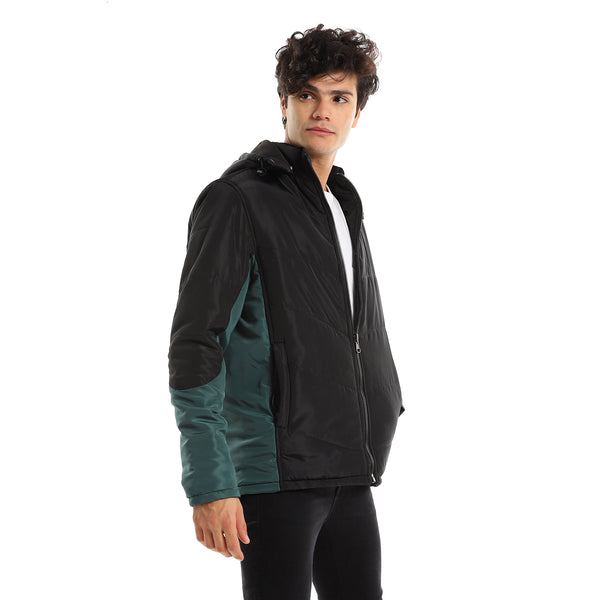 Detachable Hood Double Face Black & Green Men Bomber Jacket