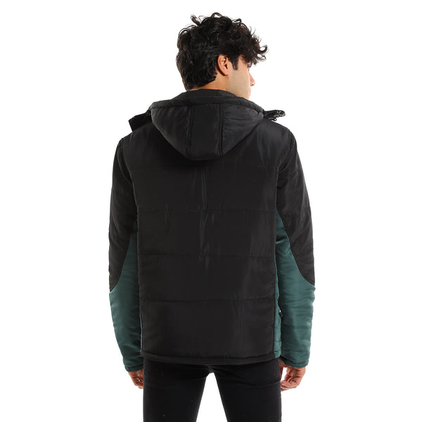 Detachable Hood Double Face Black & Green Men Bomber Jacket