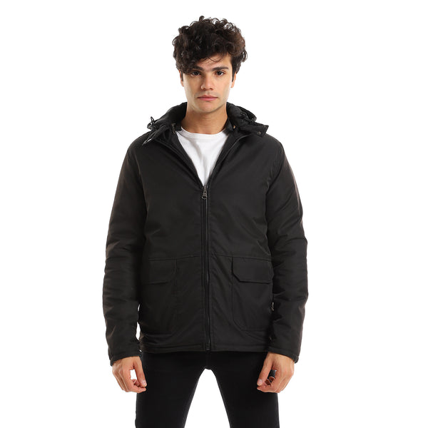 Detachable Hood Double Face Black & Green Men Bomber Jacket