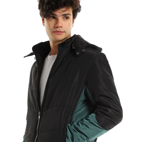 Detachable Hood Double Face Black & Green Men Bomber Jacket