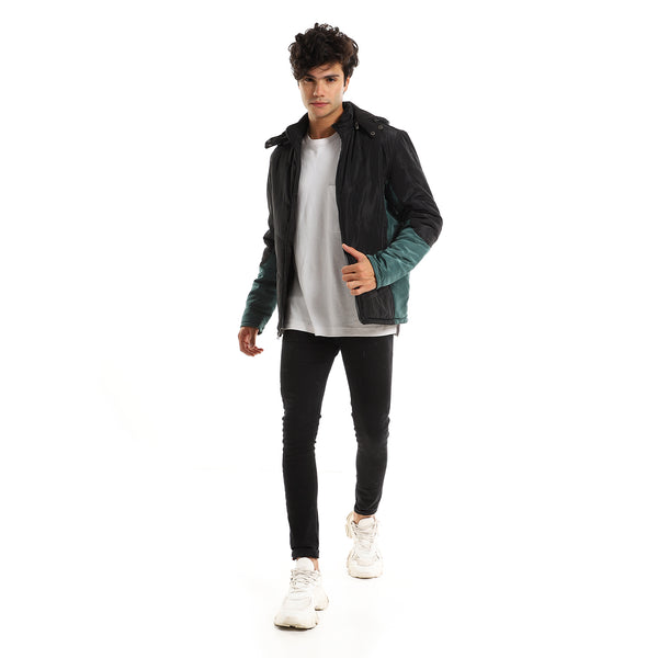 Detachable Hood Double Face Black & Green Men Bomber Jacket