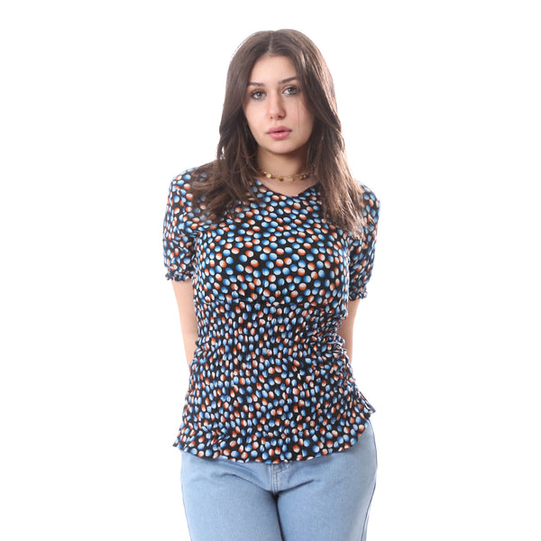ruffled_short_sleeves_top_with_dotted_pattern_-_black-_blue_-_red