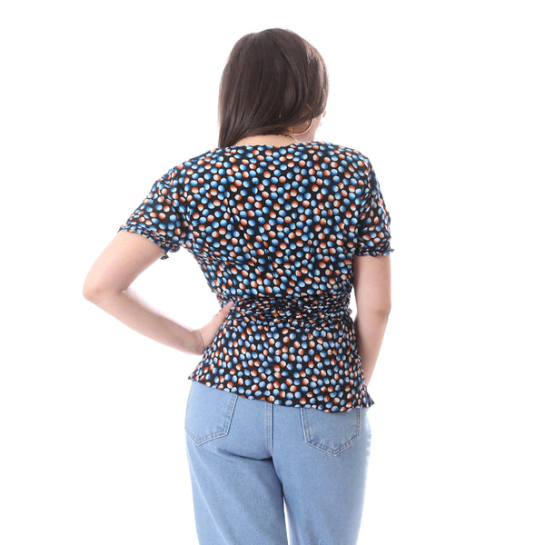 ruffled_short_sleeves_top_with_dotted_pattern_-_black-_blue_-_red