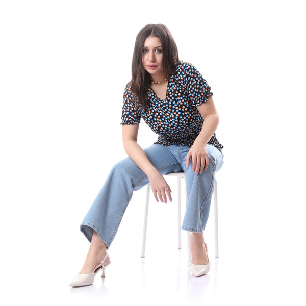 ruffled_short_sleeves_top_with_dotted_pattern_-_black-_blue_-_red