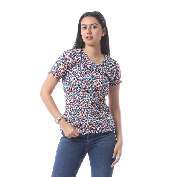 ruffled_short_sleeves_top_with_dotted_pattern_-_white-_blue_-_red