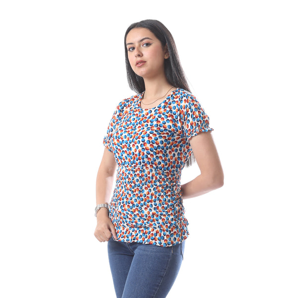 ruffled_short_sleeves_top_with_dotted_pattern_-_white-_blue_-_red
