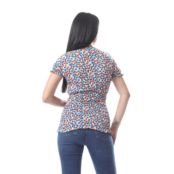 ruffled_short_sleeves_top_with_dotted_pattern_-_white-_blue_-_red