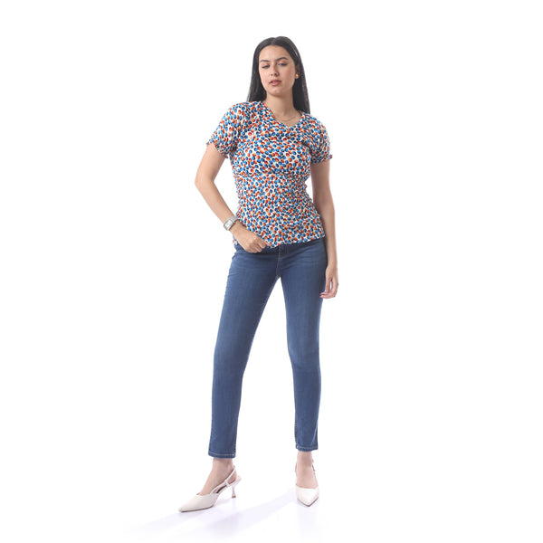 ruffled_short_sleeves_top_with_dotted_pattern_-_white-_blue_-_red