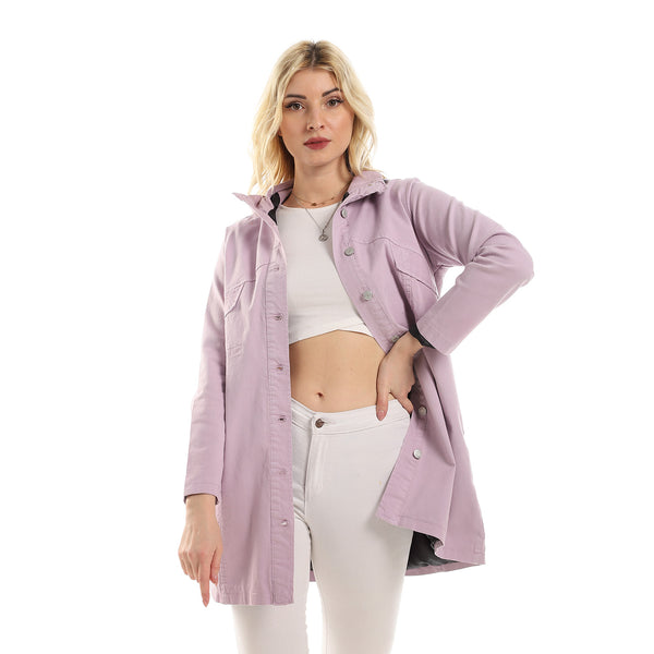 Lilac Fully Buttoned Denim Jacket With Side Pockets