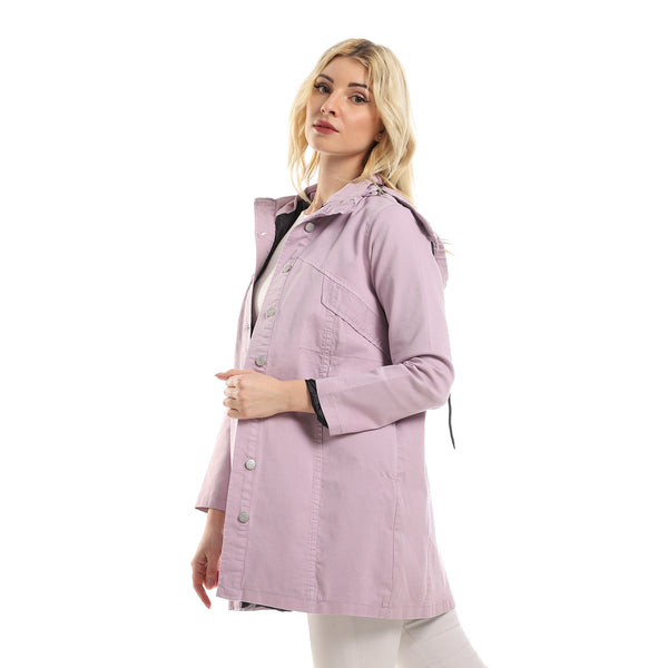Lilac Fully Buttoned Denim Jacket With Side Pockets