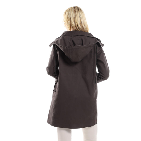 Buttoned Jacket With Adjustable Hooded Neck